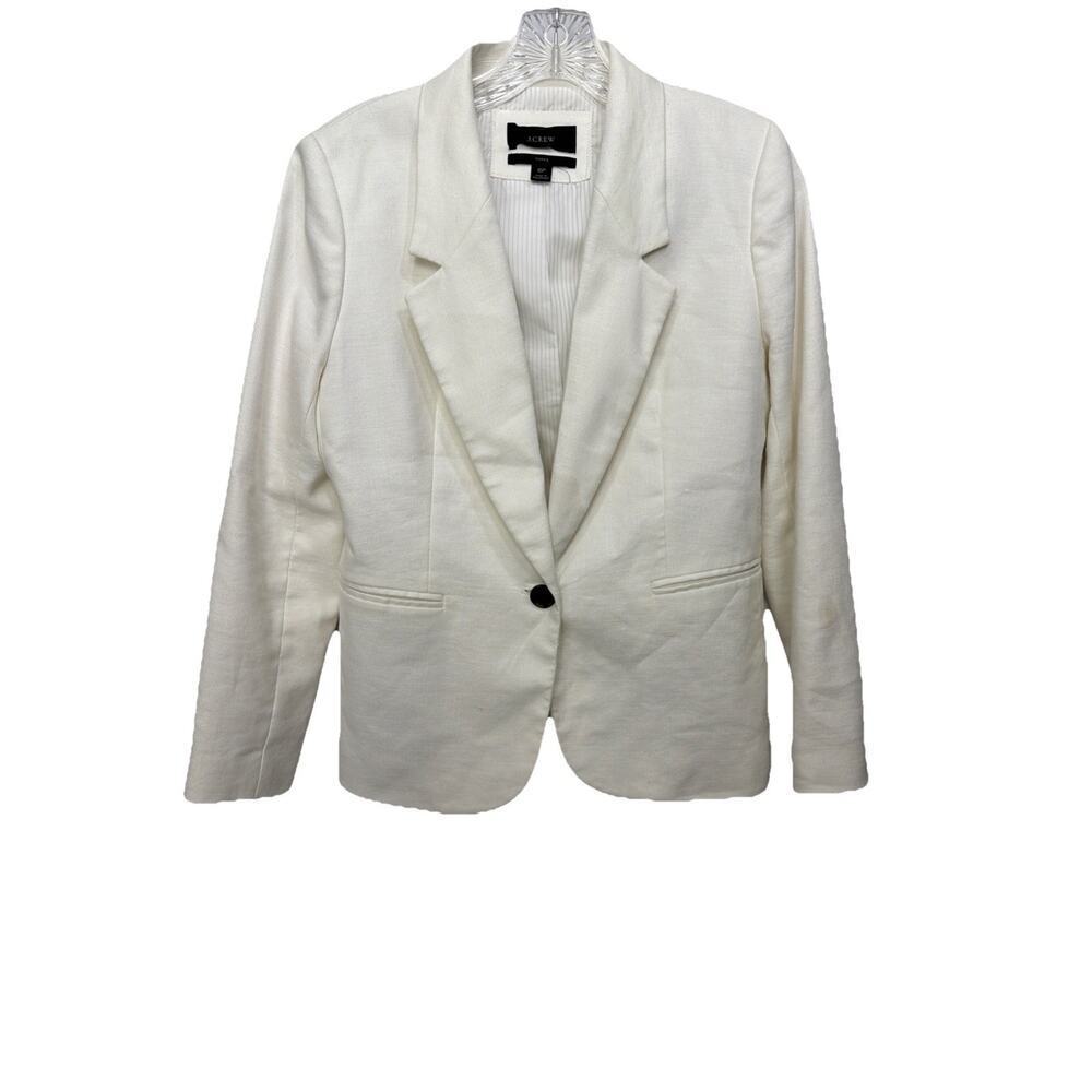 J Crew Parke Blazer Size 6P Women’s Linen Blend White Jacket Preppy Academia